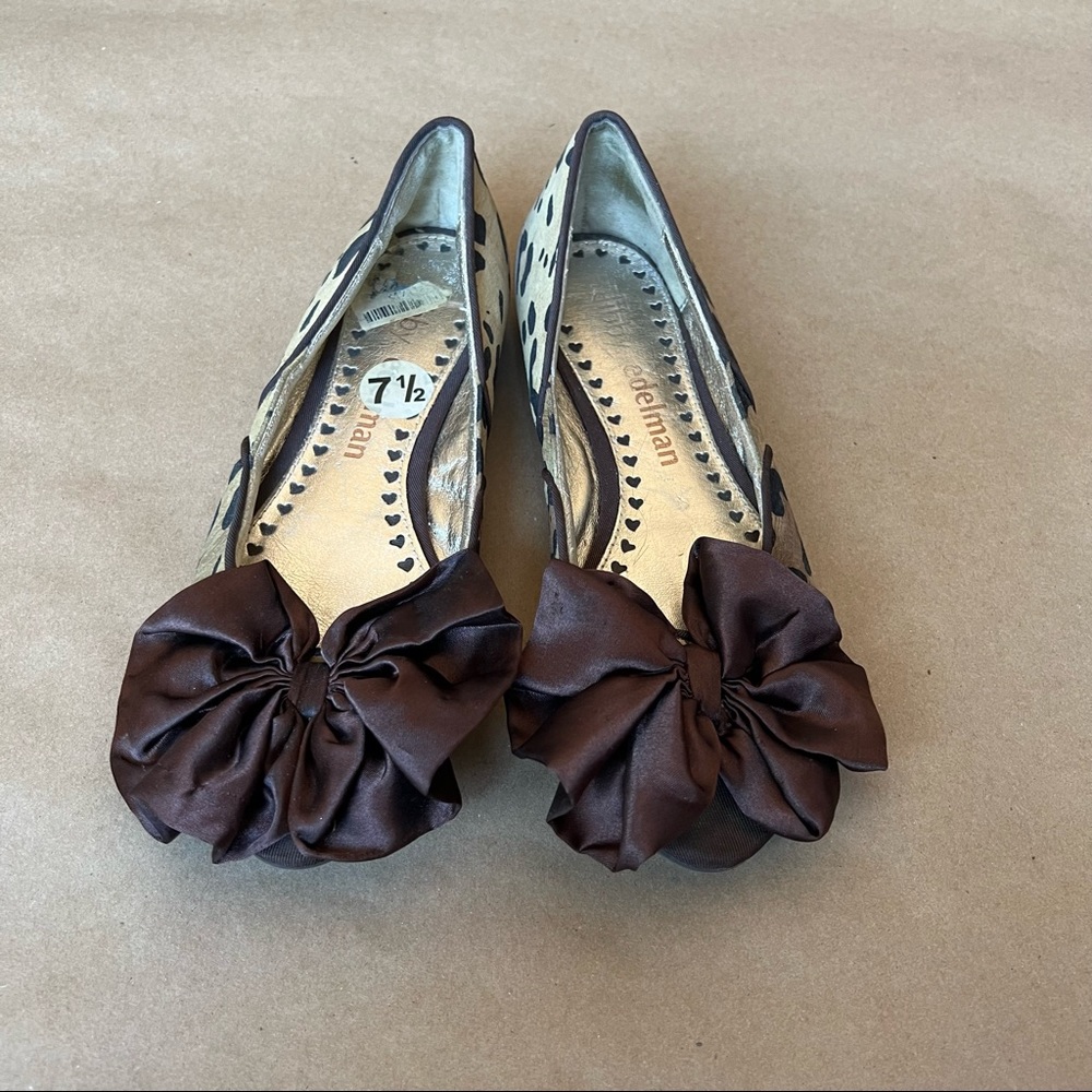 Libby.Edelman Bow Open Toe Flats Size 7.5 Cheetah